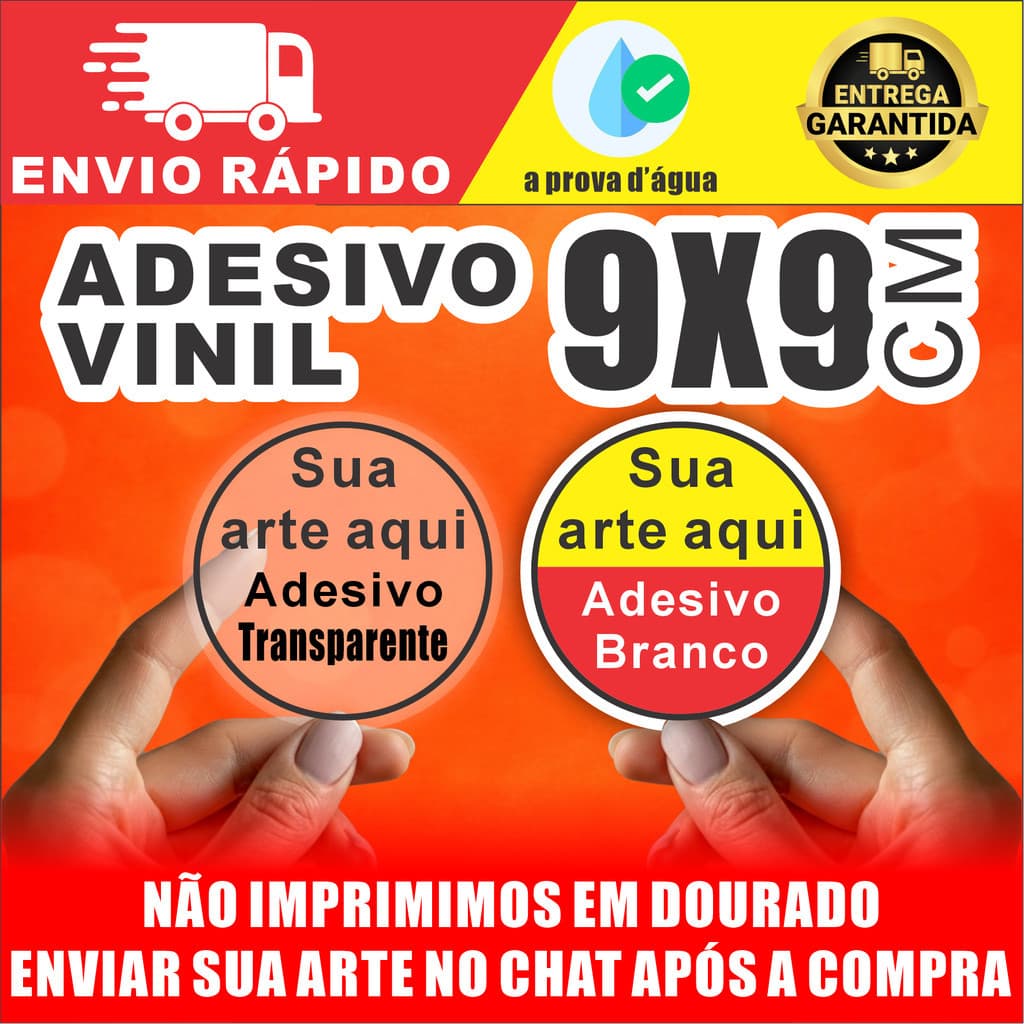 Adesivo Vinil 9x9cm Personalizado À Prova D’Água 50 a 500 Unidades Logo Marca