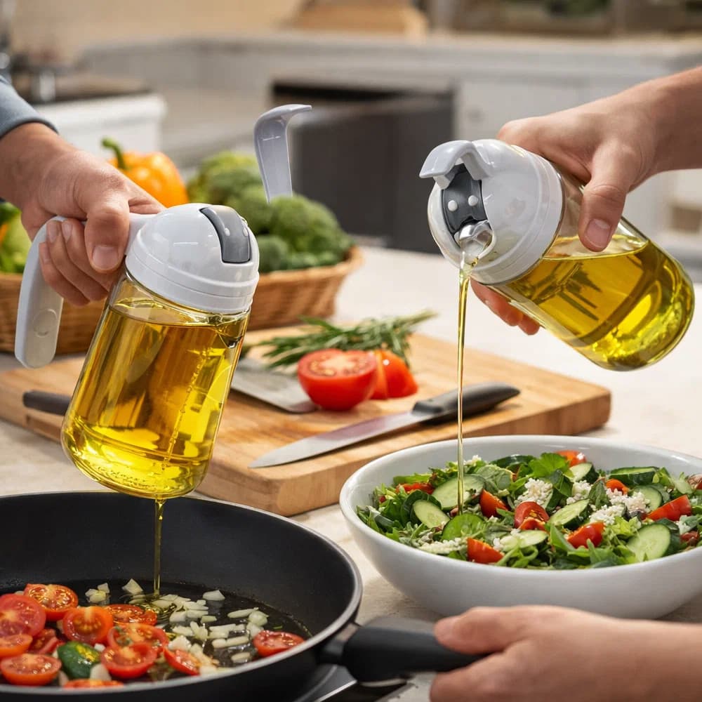Dispenser Azeite Óleo 630ml Vidro Bico Dosador Tampa Cozinha Vinagre Gourmet Tempero Prático