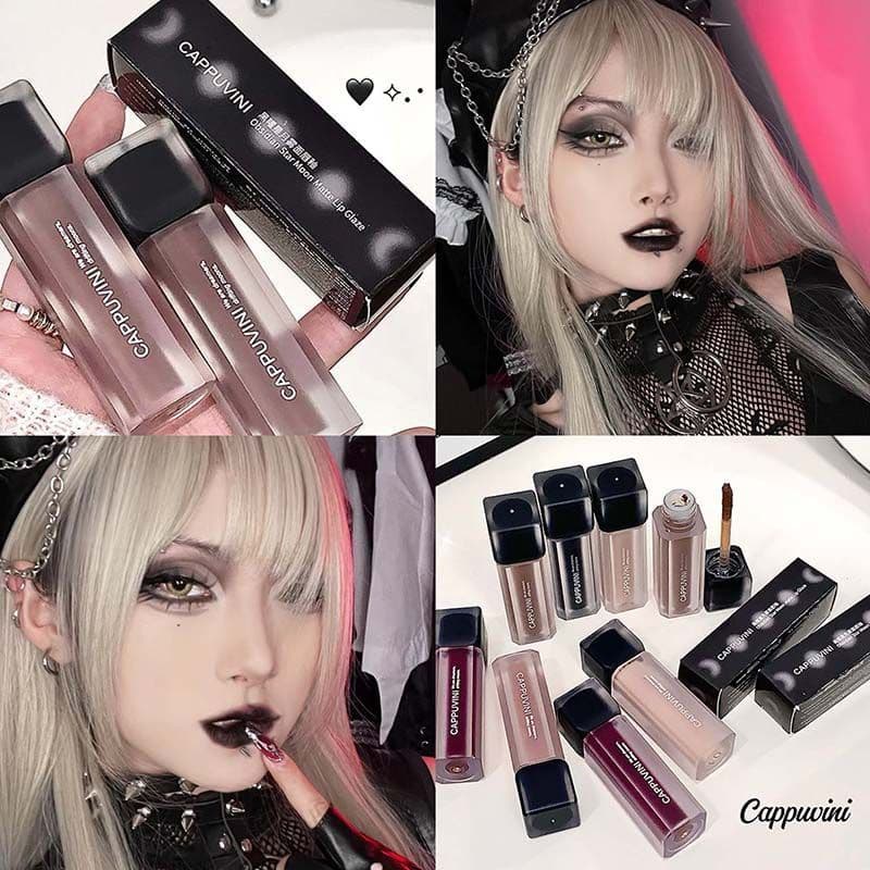 Cinza roxo batom fosco cimento cinza terra marrom preto tom frio fumado nicho escuro batom esmalte labial estilo europeu