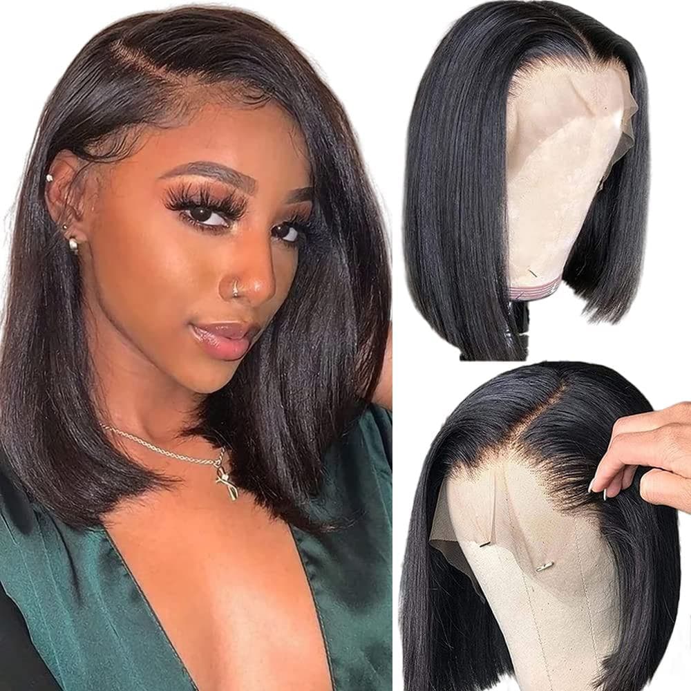 Peruca Bob de Cabelo Humano 13x4 Lace Front, Pré-arrancada com Baby Hair, Densidade 180%, Perucas Bob Curtas para Mulher