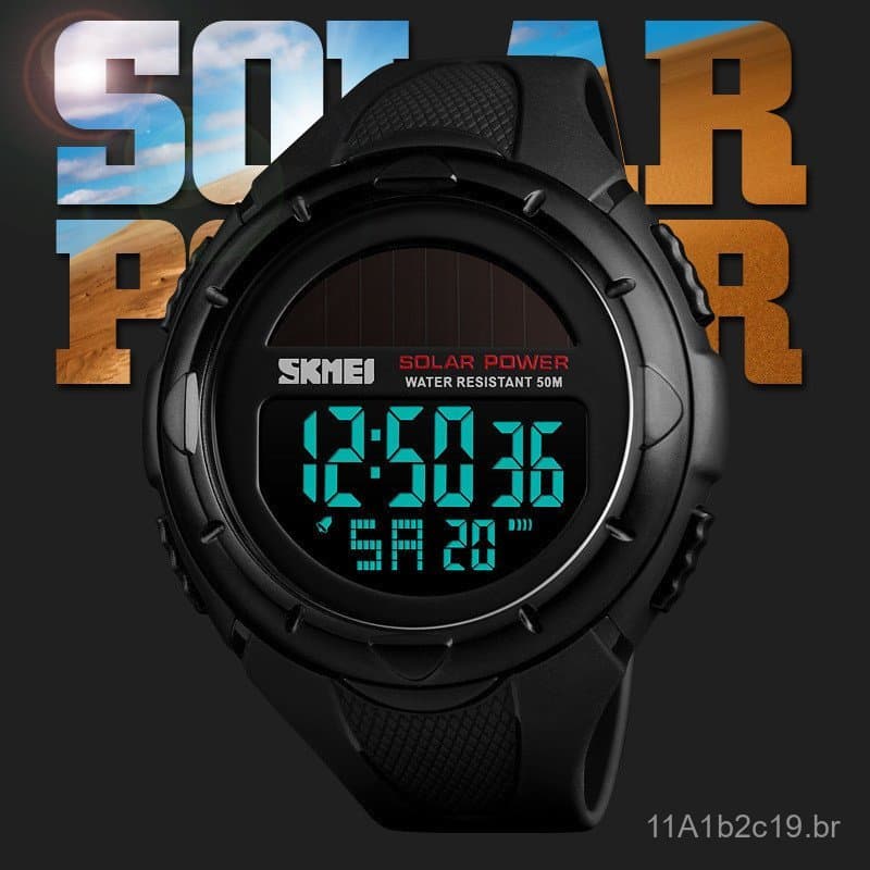 Relógio Masculino Multifuncional à Energia Solar Timemei, à Prova d'Água, para Esportes ao Ar Livre, Relógio Eletrônico