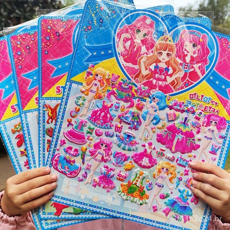 Adesivos 3D de Desenhos Animados para Crianças, Meninas, Adesivos de Vestir Princesas, Adesivos de Recompensa para Jardi