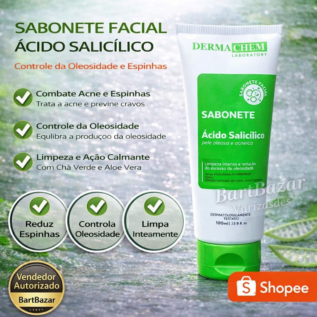 Sabonete Facial Ácido Salicílico Dermachem 100ml Pele Oleosa Acne Limpeza Profunda Controle Oleosidade