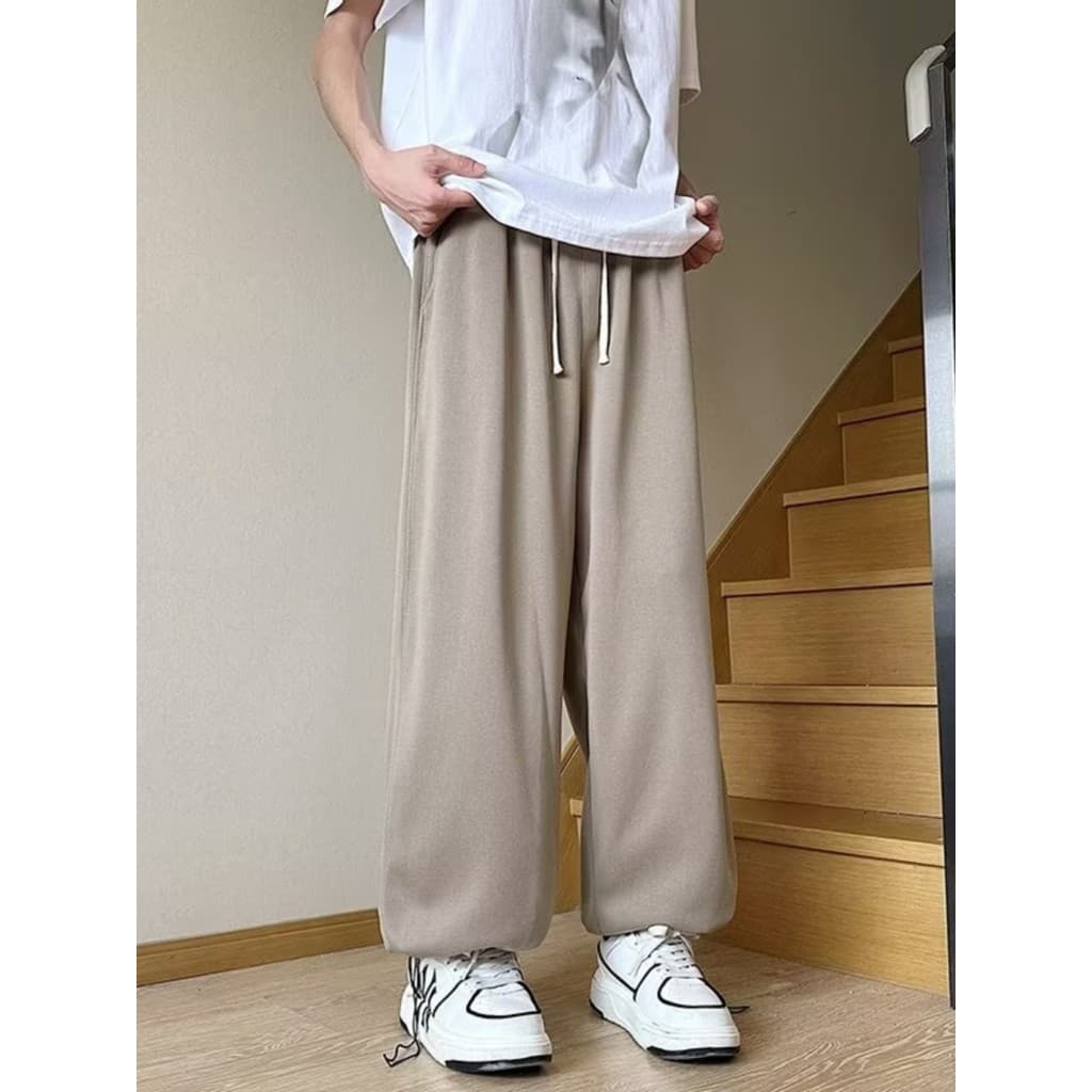 Calças casuais de verão masculinas estilo Hong Kong chique influenciador solto esportes calças de 9 pontos ins Street We