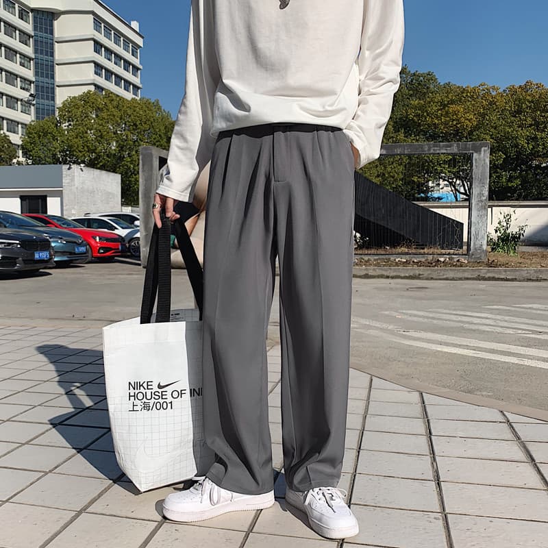 High-End sentimento de pernas caídas rufião bonito frito rua calças pequenas masculinas outono street Wear solto em linh