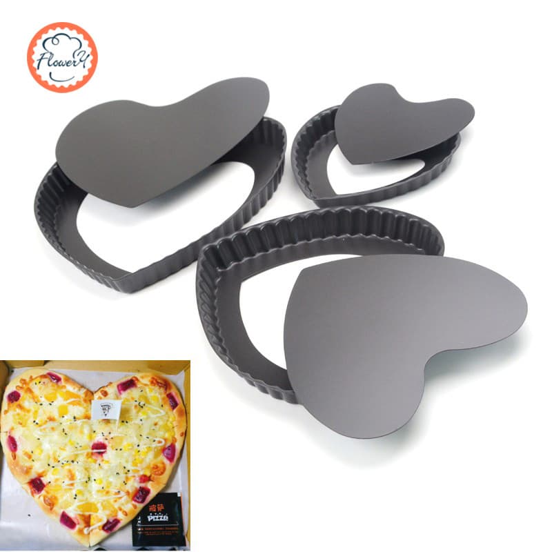 Fenghe Rili crisântemo torta pan em forma de coração pizza assadeira 20cm 27cm 33cm coração redondo filme duro pizza pan