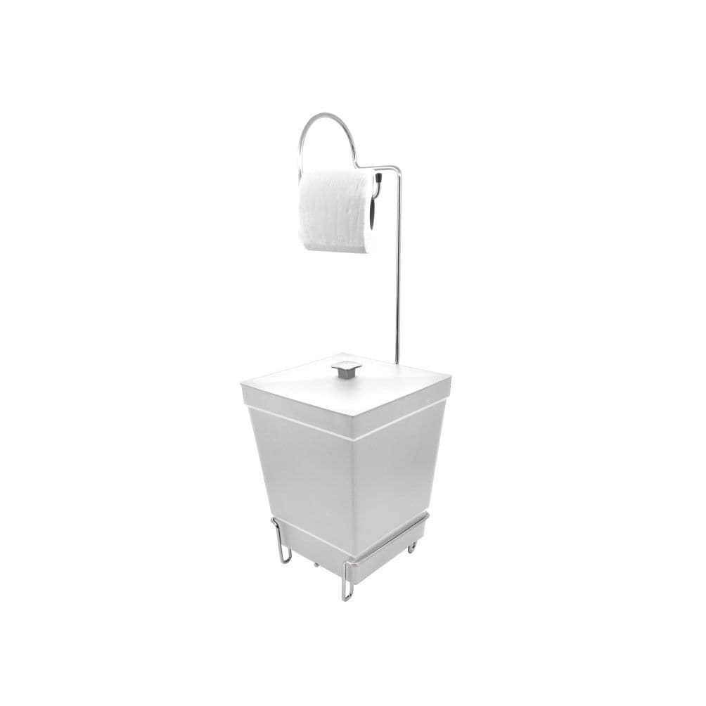 Lixeira Plástica 6,5L com Tampa com Suporte Papel Higiênico Branca Stolf