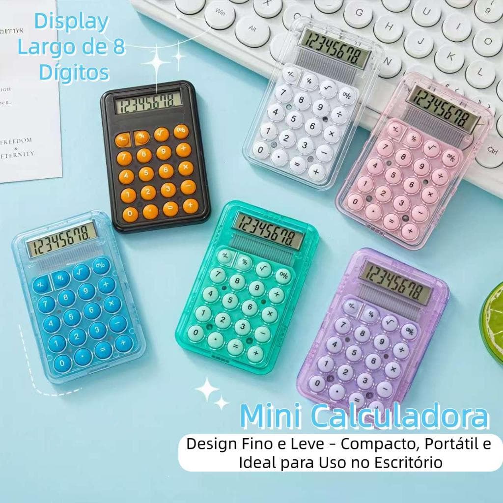 Mini Calculadora Eletrônica 8 Dígitos Portátil de Bolso Semi Transparente Compacta para Escola e Escritório
