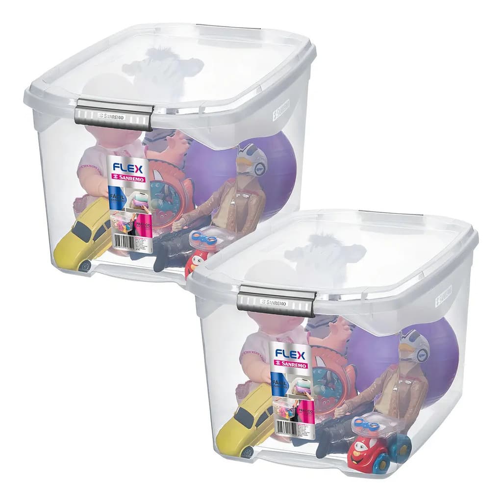 Kit 2 Caixas Organizadoras Transparente Tampa Com Travas 30l Organizadora