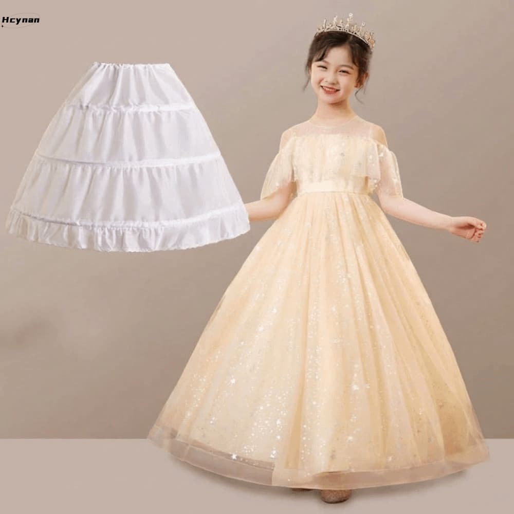 HCYNAN Saia Infantil Anágua , 3 Aros Anel De Aço Flor Crinolina , Princesa De Renda Branca Ajustável