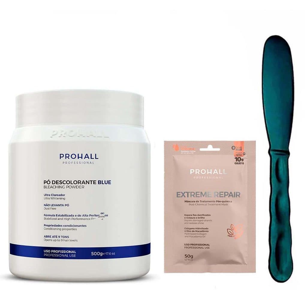 Pó Descolorante Azul Ultra Clareamento Abre Até9 Tons Equilibra A Elasticidade Capilar 500g Prohall