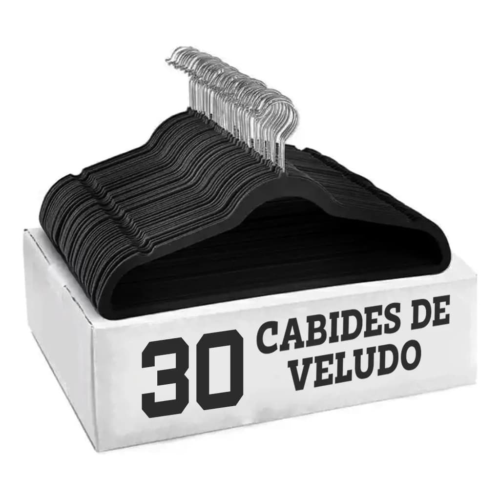 Kit 30 Cabides Veludo De Roupa Antideslizante Slim Adulto Cor Preto