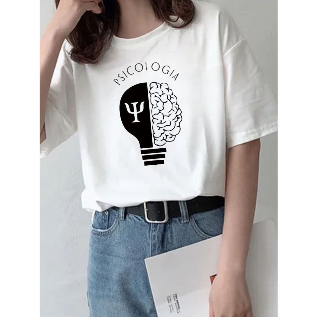 Camiseta Psicologia Feminina estampada 100% algodão leve macio para dia a dia casual
