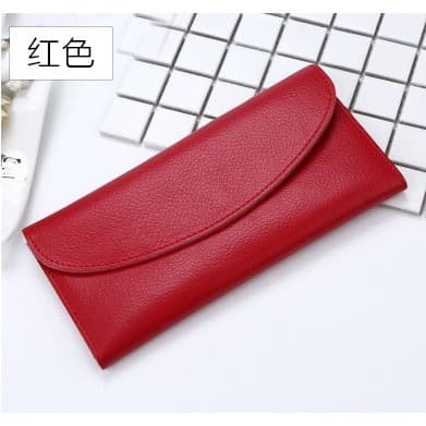 Carteira de couro genuíno feminina longa couro macio corte inteiro carteira resistente ao desgaste três Flip primeira ca