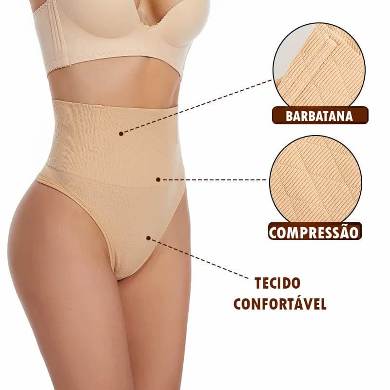 Calcinha Cinta Modeladora Alta Compressão Redutora Barriga 4 Barbatanas Não Enrola Fio Dental
