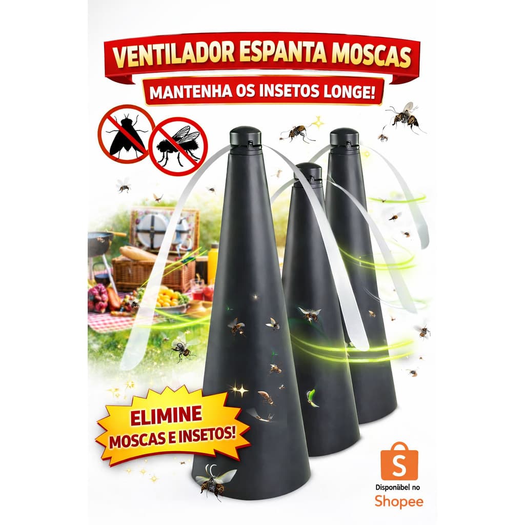 Ventilador Portátil Espanta Mosquitos Moscas a Pilha Silencioso Sem Químicos Mesa Churrasco Camping Seguro Ecológico