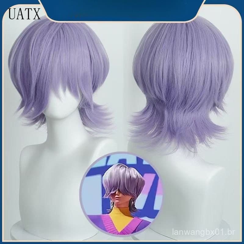 Peruca de Cosplay Roxa Misteriosa para Meninos, Estilo K-Pop Caçadores de Demônios, Cabelo de Anime para Festa de Hallow