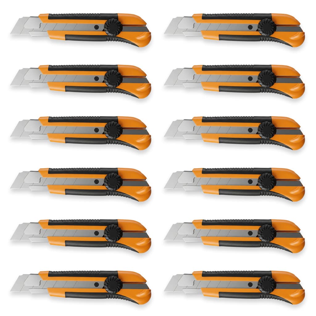 Estilete Profissional Seller EX-1100 Lâmina 25mm Extra Pesado com Trava de Segurança - Kit com 12