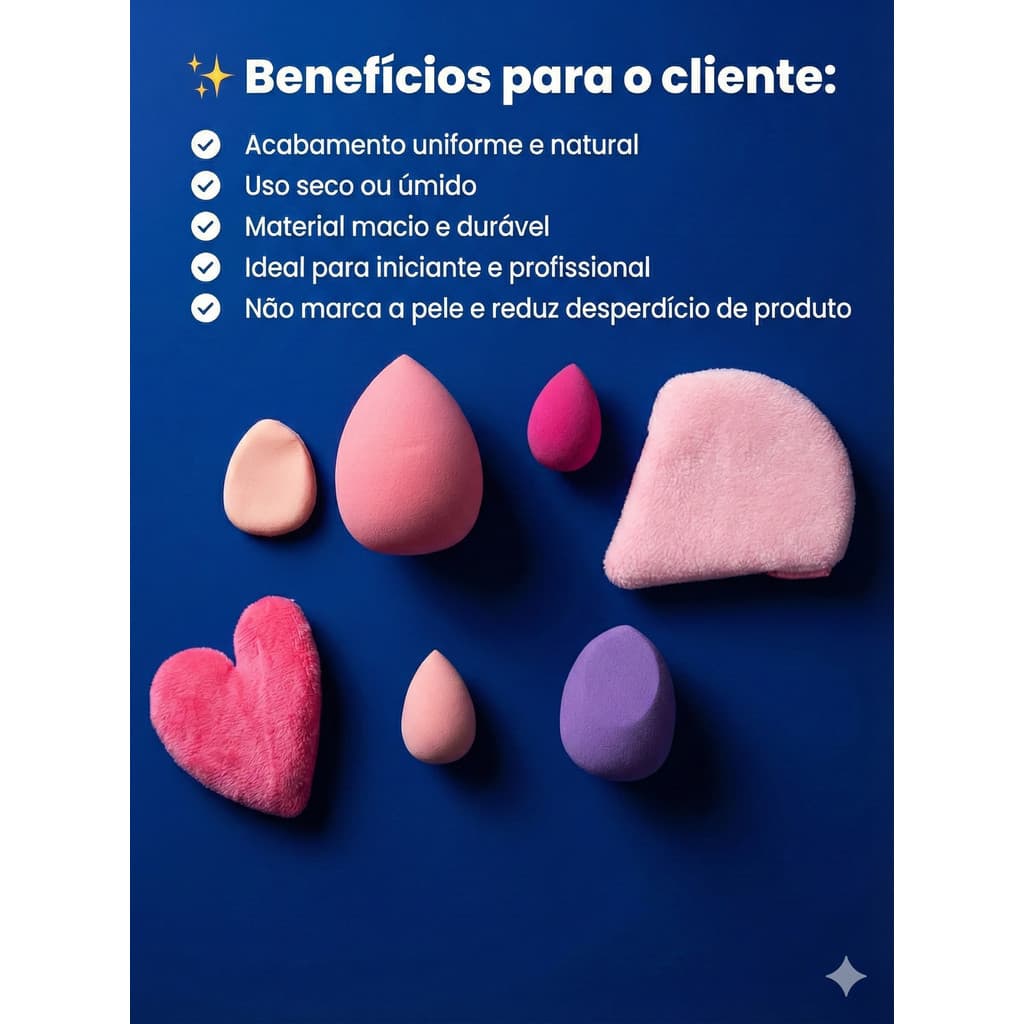 Kit 7 Esponjas de Maquiagem Beauty Blender Profissional – Base, Corretivo e Acabamento