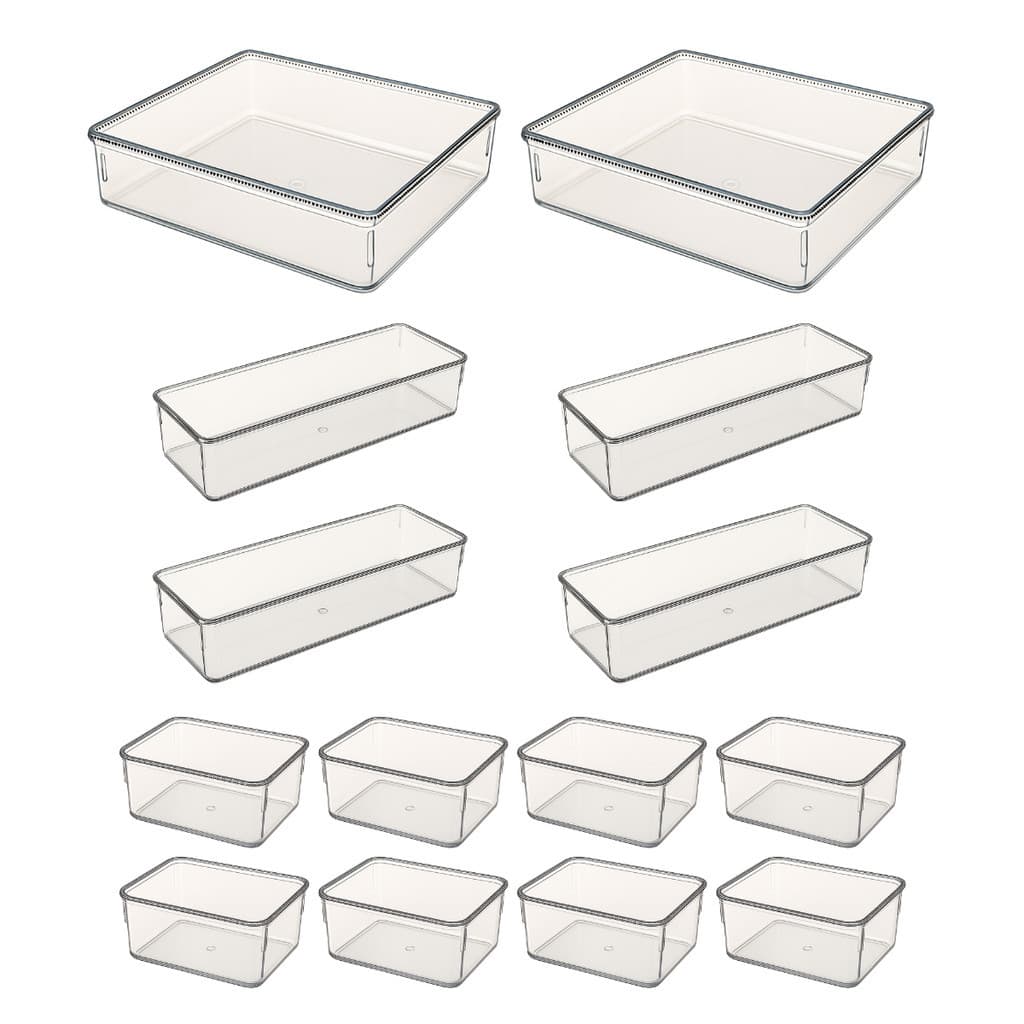 Kit 14 Organizador Multiuso Modular Acrílico Cesto Cristal Maquiagem Gaveta Geladeira