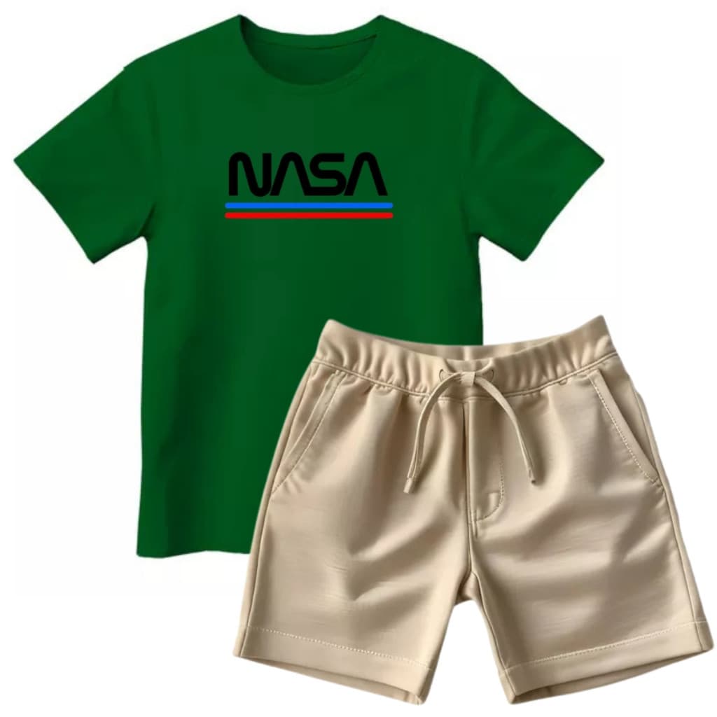 Conjunto Infantil Nasa Masculino Menino Camiseta e Short Algodão Casual Moderno