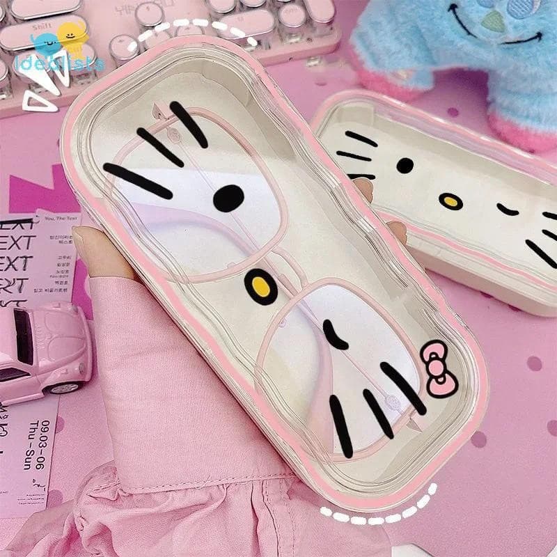 Idealistas Kawaii Olá Kitty Caso De Óculos Transparente Dos Desenhos Animados De Sol Caixa De Armazenamento Viagem Portá