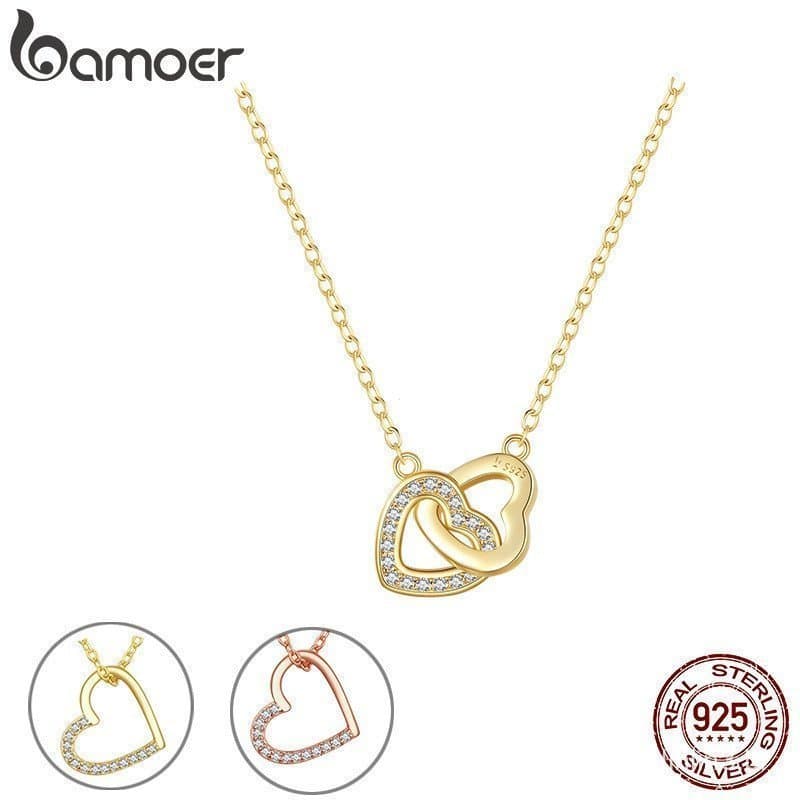Bamoer Sterling Silver 925 Gold Love Heart Necklace Para Mulheres Aniversário E Presentes De