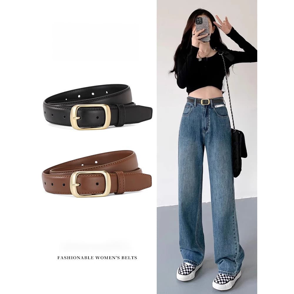 Cinto feminino 2025 novo estilo com Jeans cinto feminino simples cinto elegante All-Match preto decoração feminina