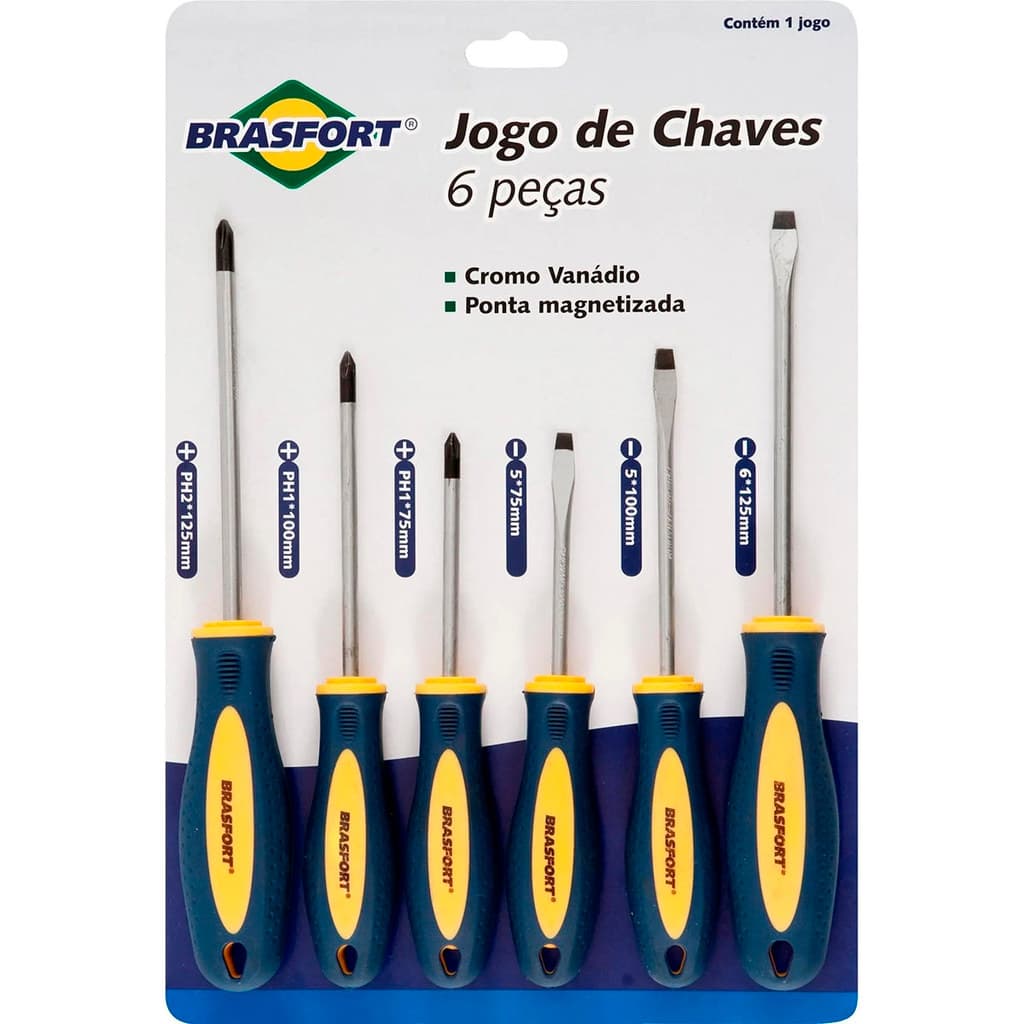 JOGO CHAVES FENDA/PHILIPS BRASFORT COM 6 UNIDADES