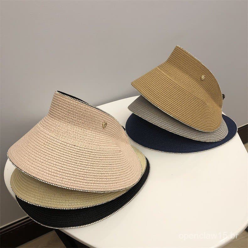 Chapéu de aba larga estilo coreano para proteção solar no verão, adequado para a praia e uso ao ar livre, chapéu de palh