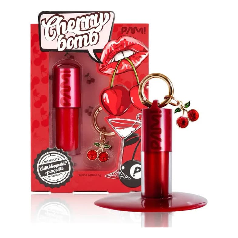 Gloss Labial Cherry Bomb Pam - Com Mosquetão + Pingente .