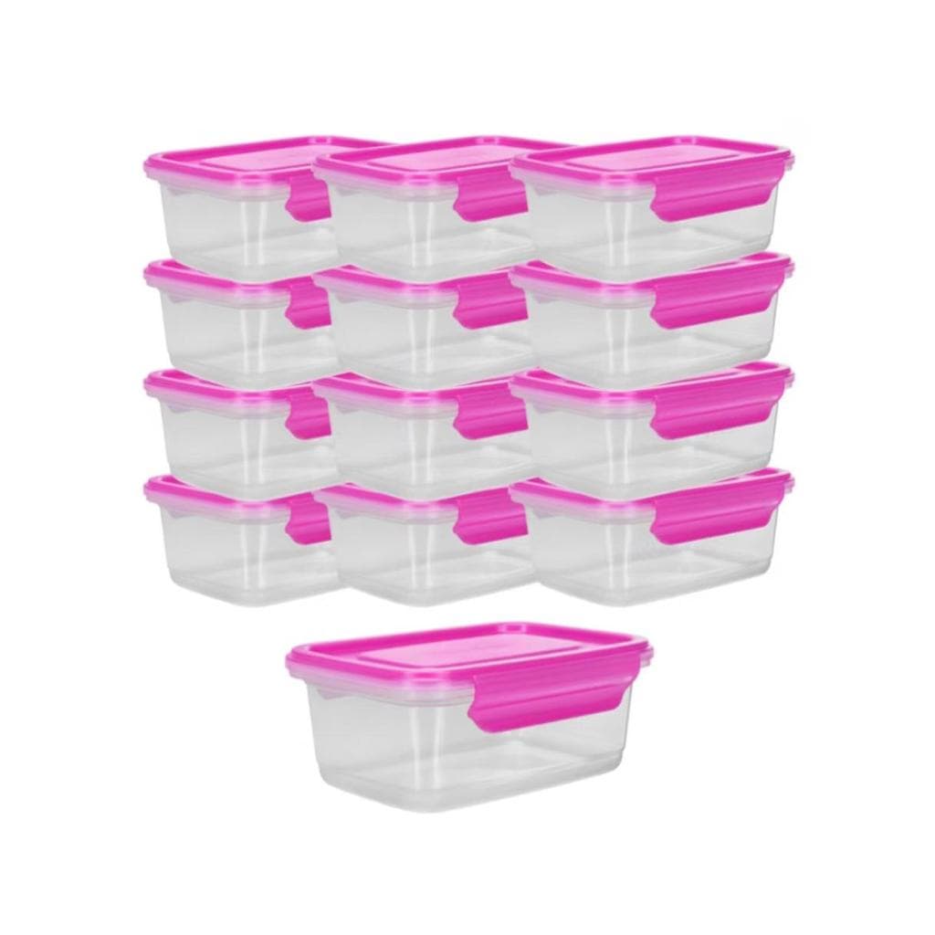 Kit Potes Herméticos 800ml Tampa Rosa Com Trava Vedação Total Organize e Conserve Muito Mais