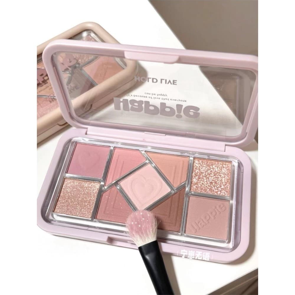 Fumaça em pó baixo saturado cinza roxo suave doce desejo!HOLD LIVE Paleta de sombras de nove cores com moldura rosa pequ