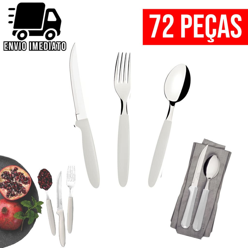Jogo de Talheres Branco 72 Peças Cozinha Inox 24 Garfos 24 Facas 24 Colheres Conjunto de Talheres