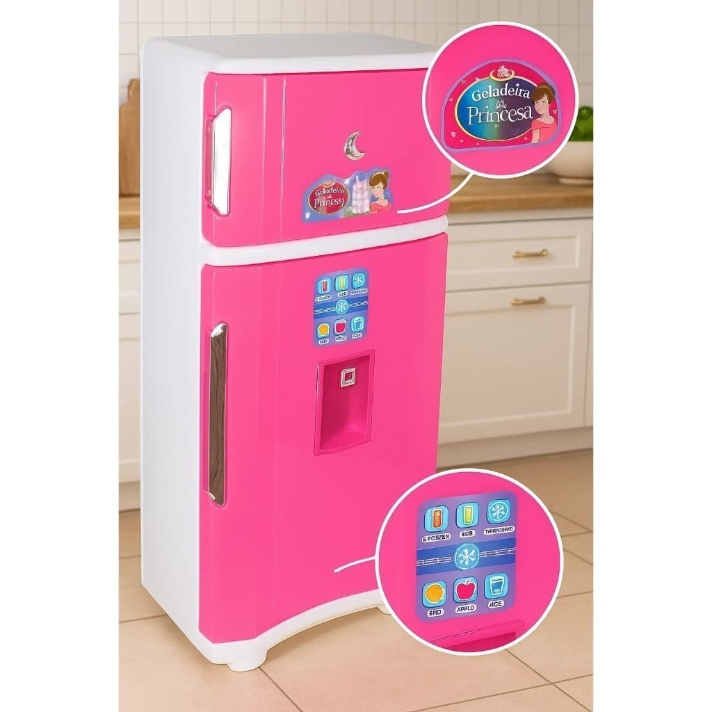 Geladeira Infantil Duplex Rosa Brinquedo Interativo Simulação Cozinha Acessórios Completa
