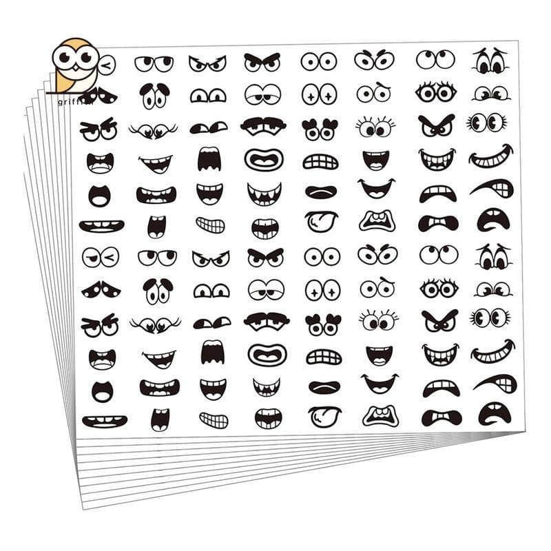 Adesivos De Boca De Olho Preto 960 Peças , 48 Design De Expressão De Rosto De Desenho Animado Para Copo , Scrapbook , Ar