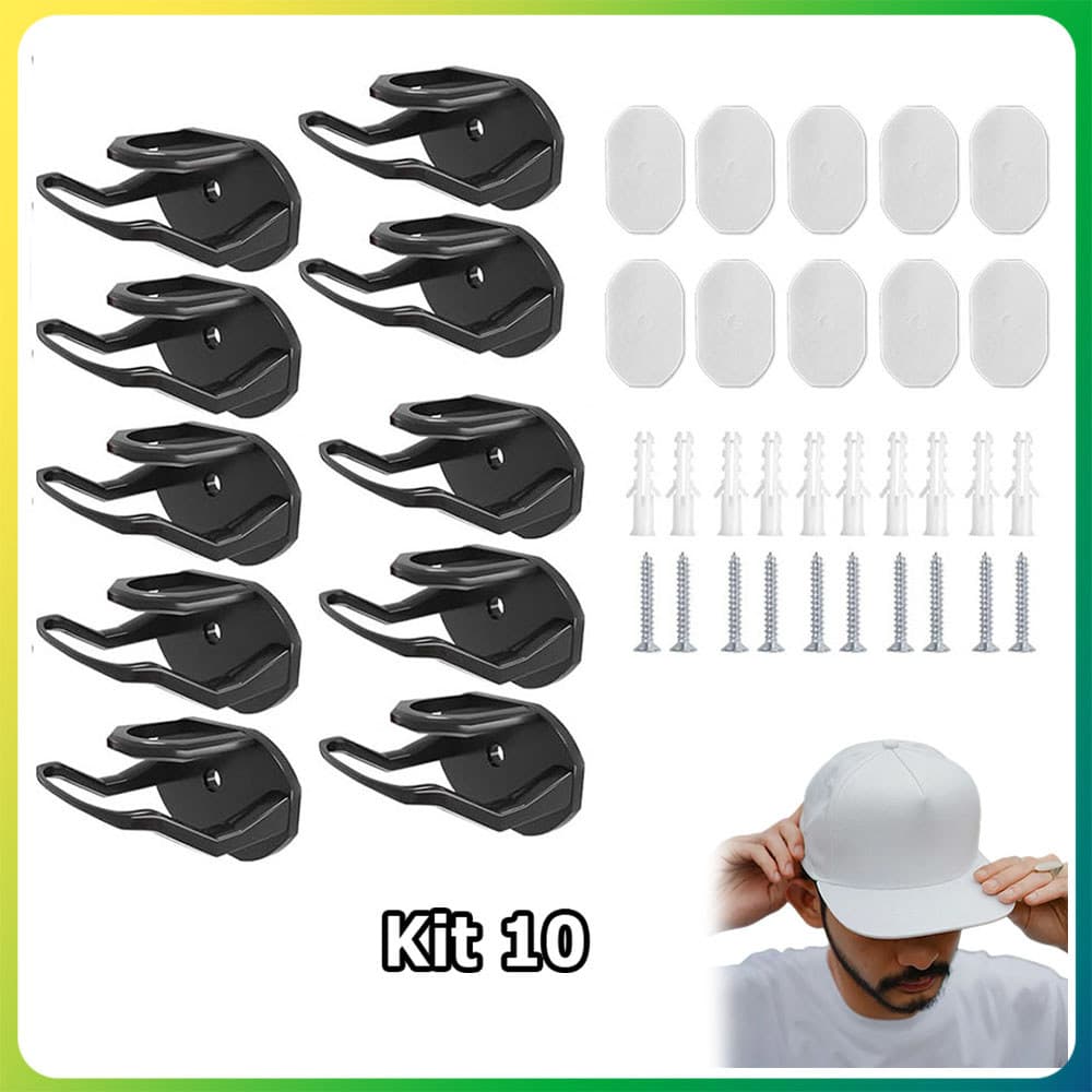 Kit 10 Preto Gancho autoadesivos de parede para chapéus porta-chapéus expositores e prateleiras para bonés de beisebol