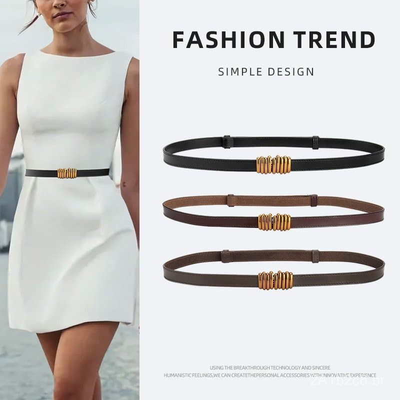 Cinto de couro ajustável feminino no atacado, cinto de couro genuíno estilo caterpillar para combinar com vestidos, cint