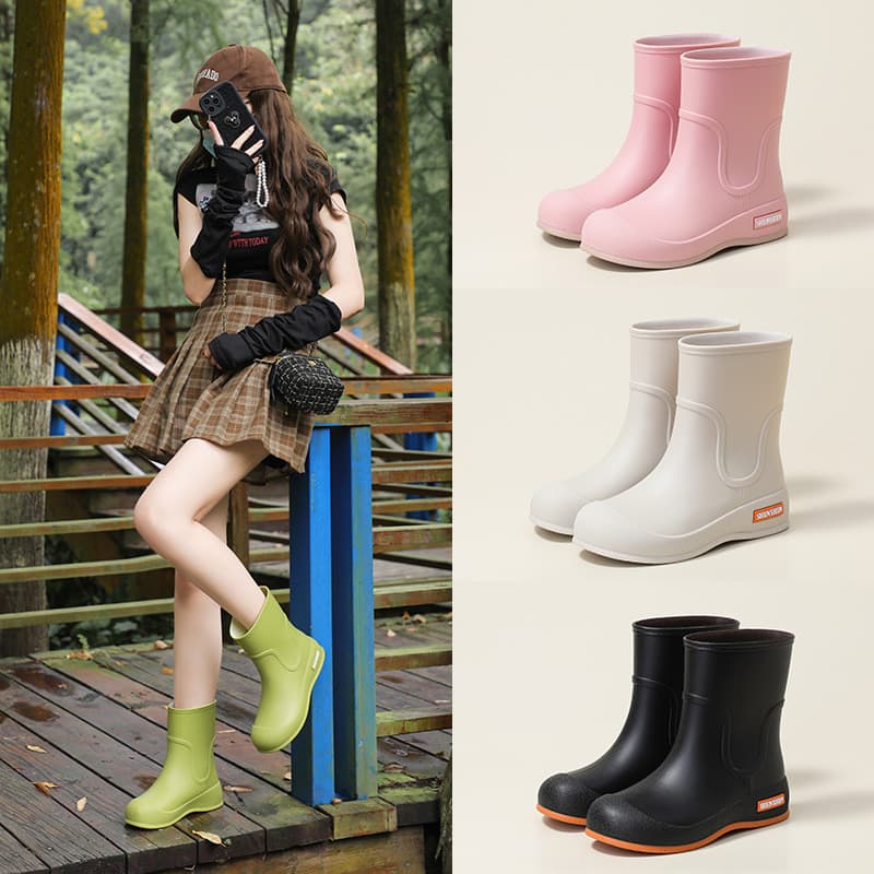 2026 novo estilo botas de chuva feminino tubo curto adulto moda botas de chuva forro de lã sapatos de água Anti-deslizam