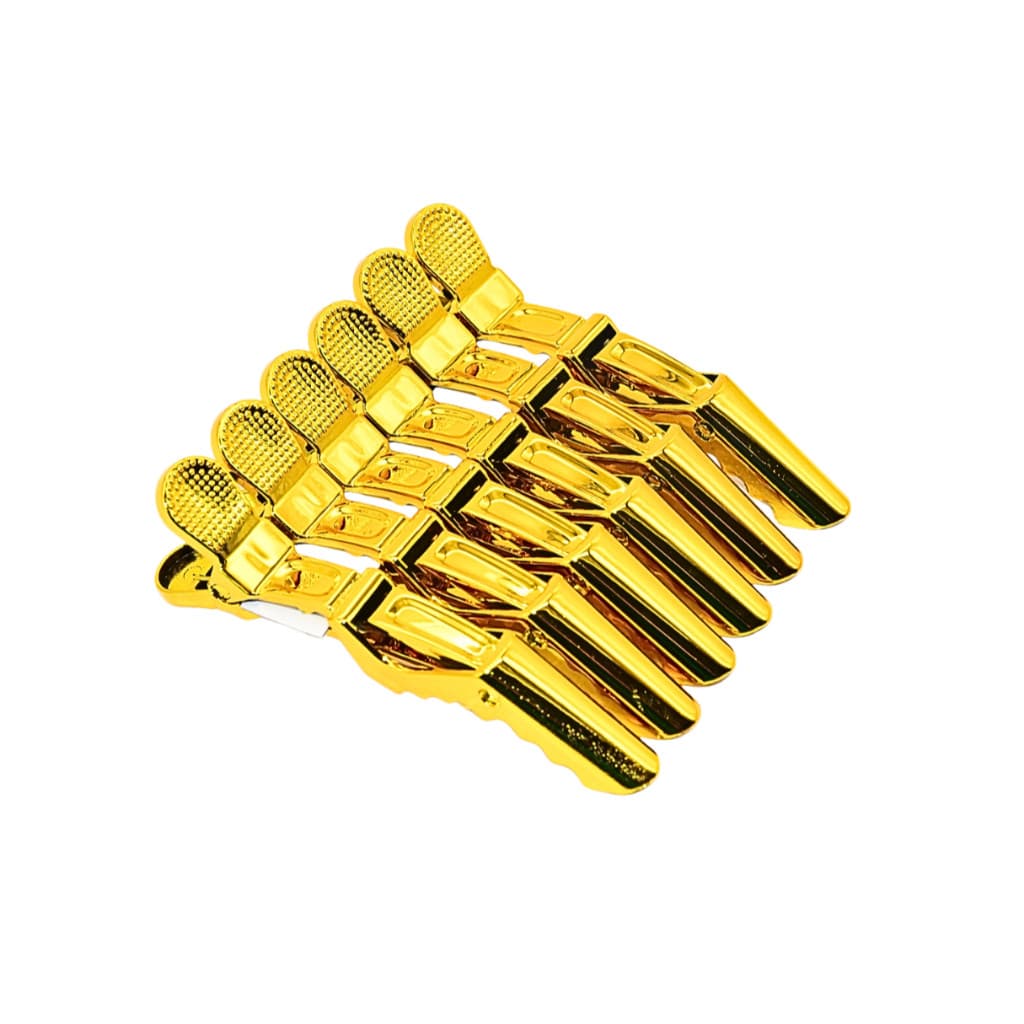 Kit 6 Presilhas Pregador Crocodilo Dourado Profissional Para Cabelo e Penteado Para Cabeleireiro