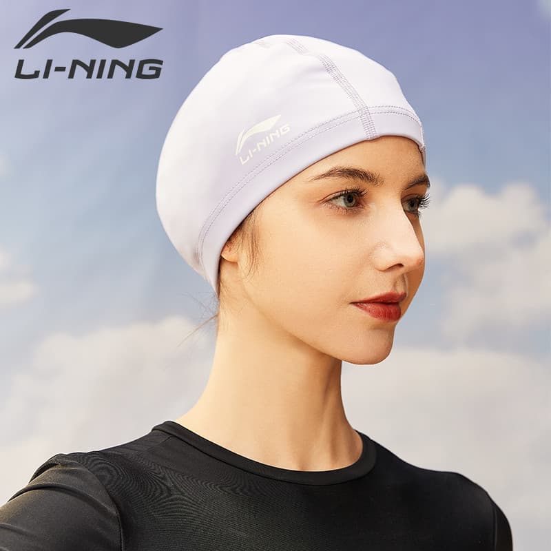 Li Ning Touca de natação em tecido para homens e mulheres, circunferência da cabeça grande, não estrangula a cabeça, cab