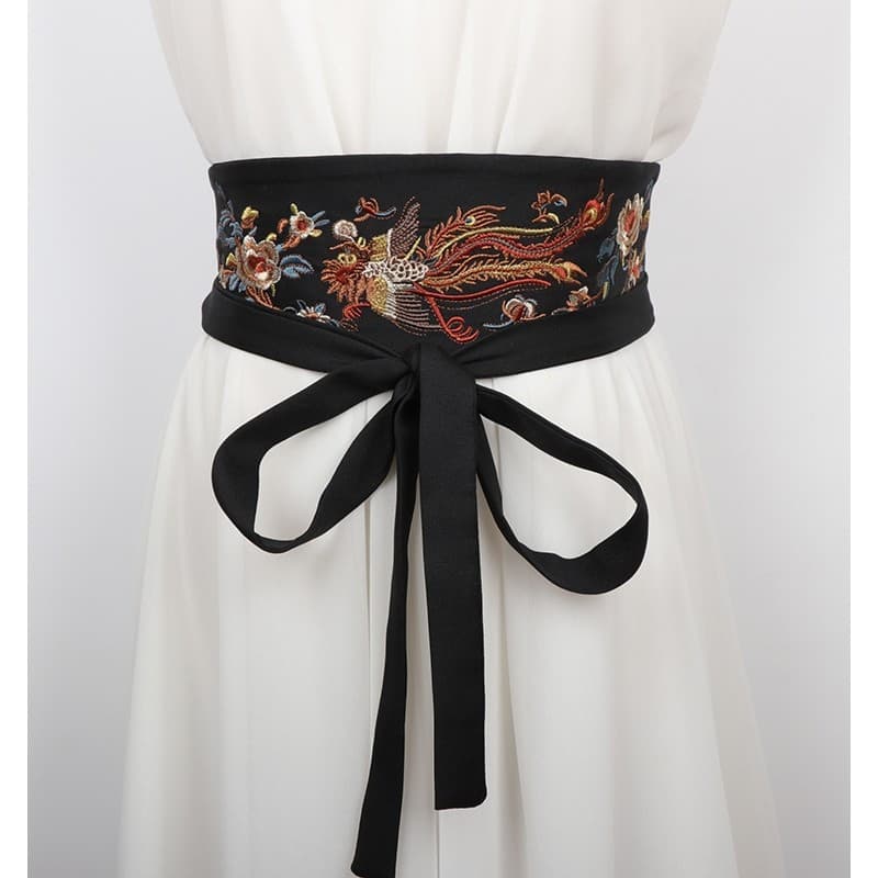 Cinto bordado Retro vestido decorativo com saia Hanfu High-End estilo chinês preto cinto decorativo feminino largo