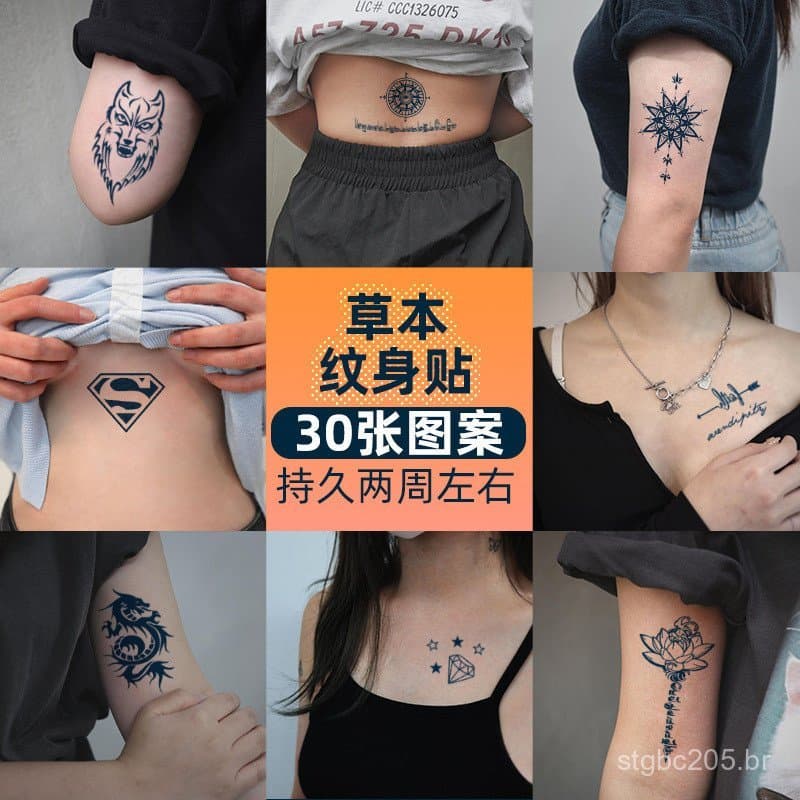 30 adesivos de tatuagem herbal, semipermanentes, não reflexivos, com aparência realista, para o pulso, de longa duração,