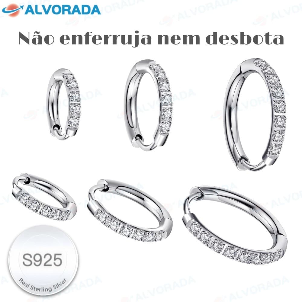 6pc brincos de prata esterlina brincos simples de argola zircônia esterlina antialérgica joias finas-ALV