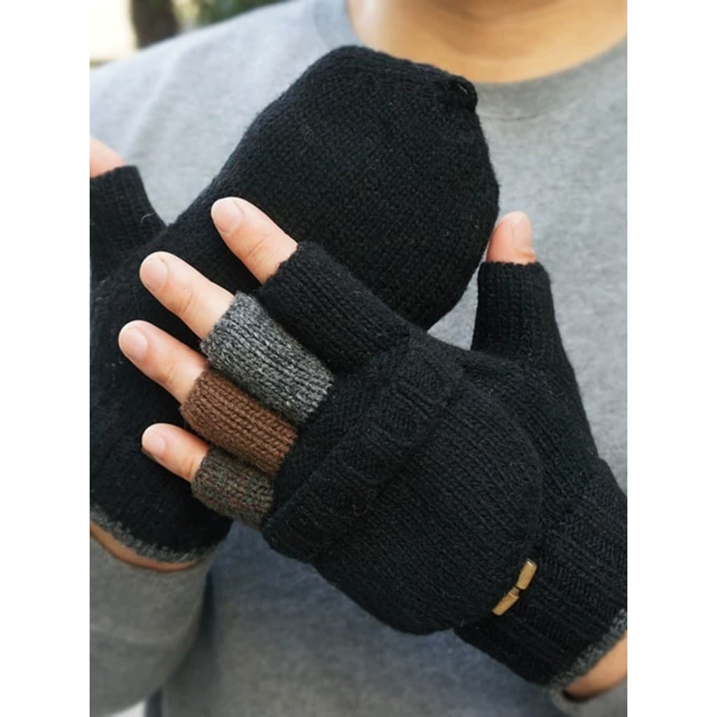 Homens lã quente engrossado meio dedo luvas velo Flip lã estudante escrita condução tela de toque jogar jogos