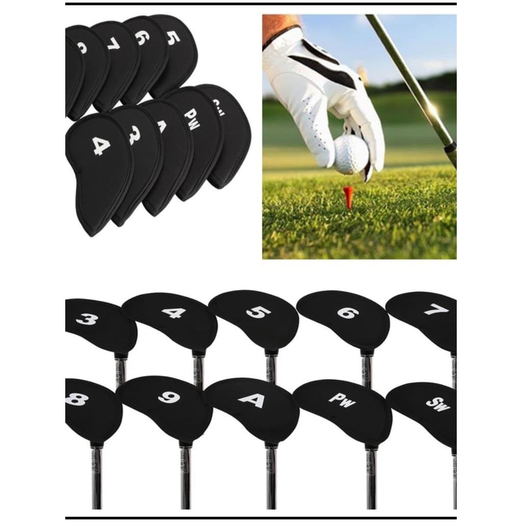 Capa para clube de golfe, capa de ferro para cabeça de clube, número preto, capa de ferro, 10 unidades, capa protetora U