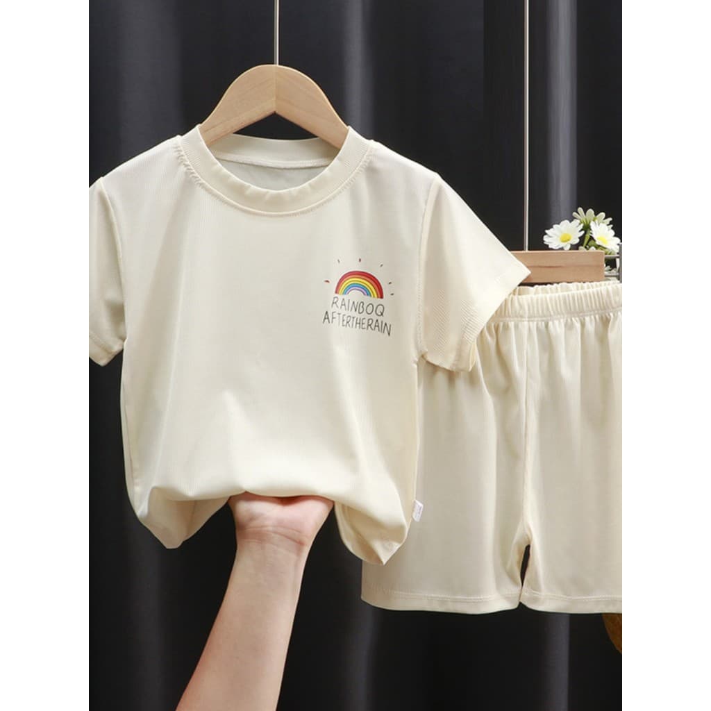 Crianças terno de manga curta legal gelo seda meninos meninas roupas de bebê verão estilo fino respirável duas peças Out