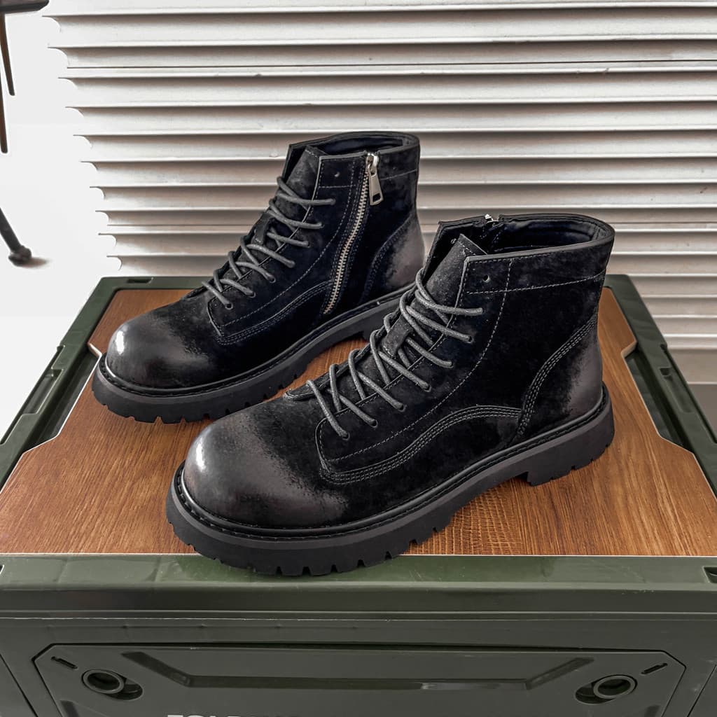 Nova camada superior de couro genuíno Martin botas masculinas inverno forro de lã novos sapatos de dedo grande de alta q