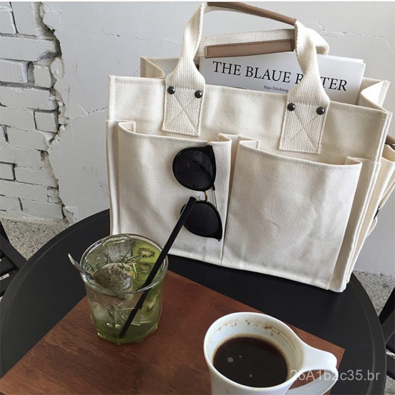 Bolsa feminina modelo 2024, nova, coreana, de grande capacidade, com vários bolsos, de lona, para estudantes, bolsa de o