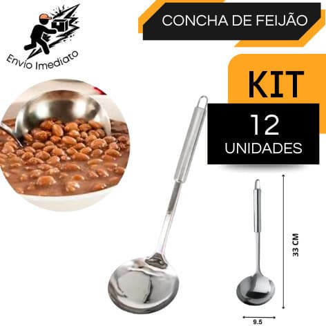 Kit 12 Concha de Inox Grande Prime para Feijão e Sopas  Utensílio de Cozinha Multiuso Luxo, Resistente e Fácil de Limpar